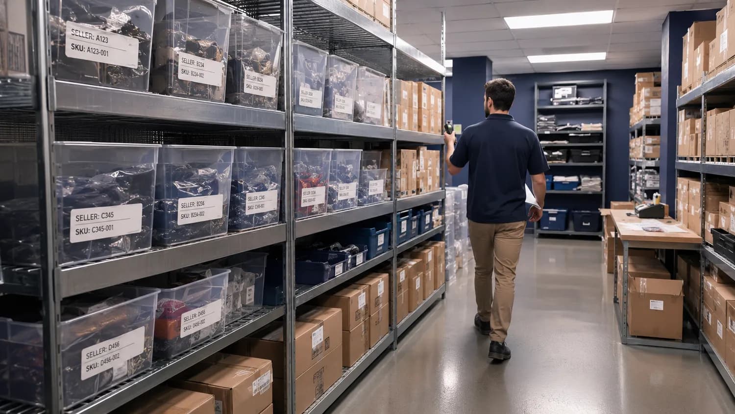 Organised warehouse inventory bins